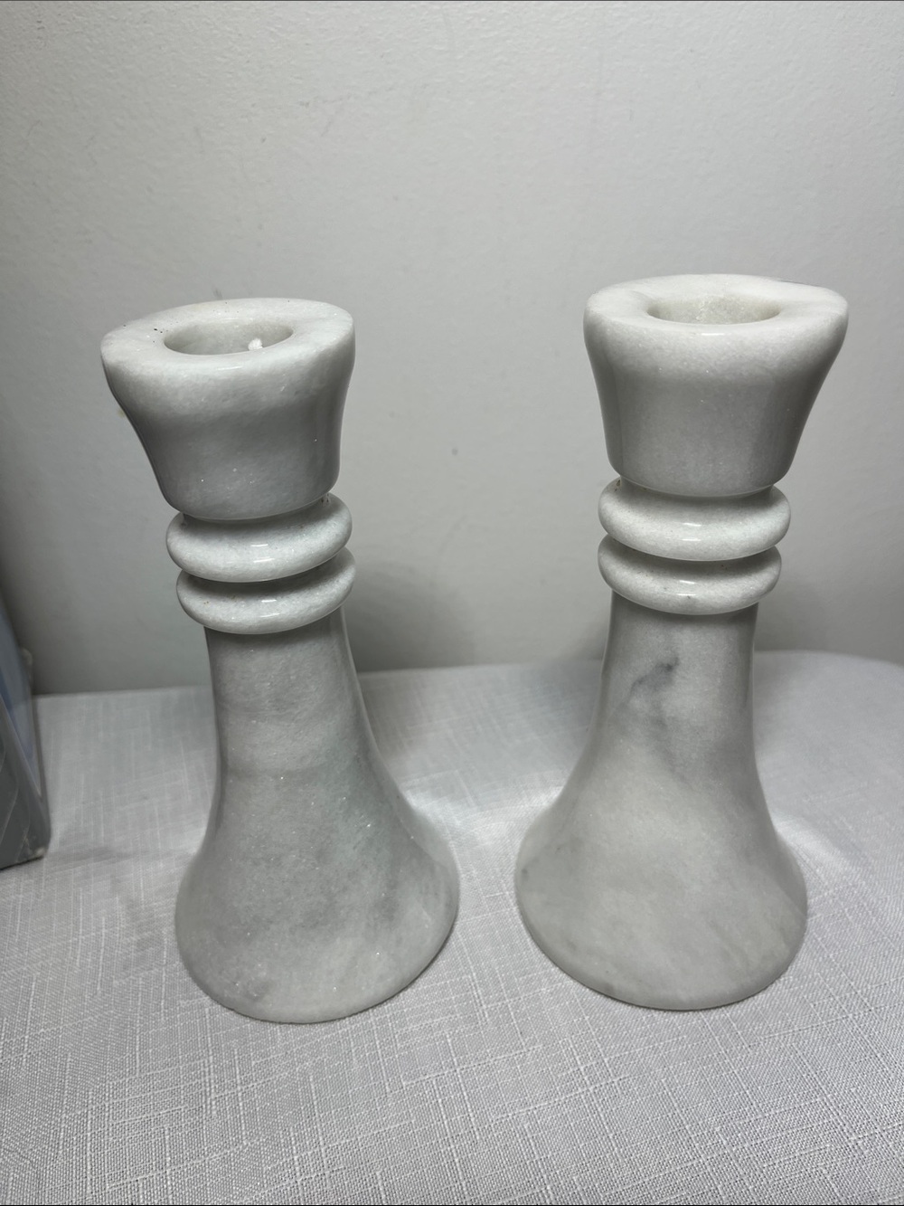 Vintage Marble Candlestick Pair - White Marble Home Accent or Gift. Gorgeous!